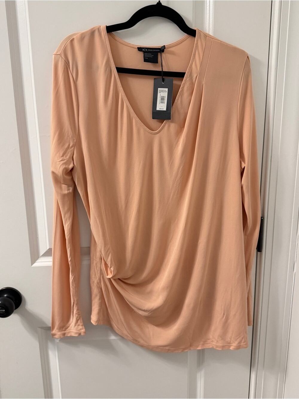 NWT $99 A/X Armani Exchange Peach Drape Long-Sleeve Top Sz L/XL